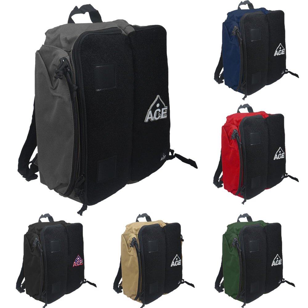Gray Cornhole Backpack with ACE Patch | Holds Up to Six Cornhole Bag Sets (Up to 24 Bags) | Includes 2 Side Pockets, 2 Phone Holders, 2 Straps, Headphone Passthrough Ports