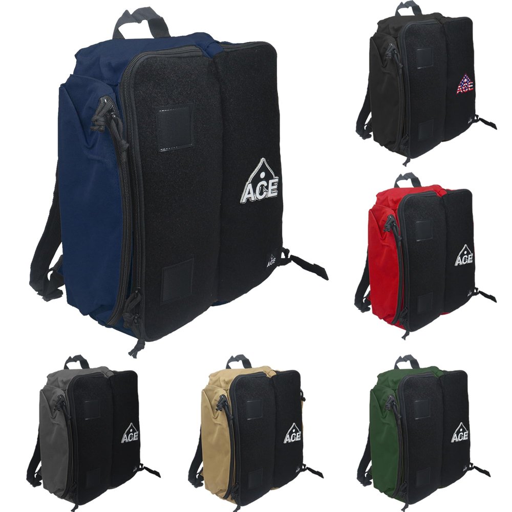 Blue Cornhole Backpack with ACE Patch | Holds Up to Six Cornhole Bag Sets (Up to 24 Bags) | Includes 2 Side Pockets, 2 Phone Holders, 2 Straps, Headphone Passthrough Ports