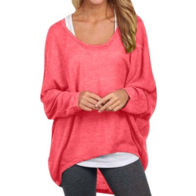 Shirts for Women Batwing Sleeve Pullover Tops Off Shoulder Loose Baggy Sweater Casual Sweatshirts T Shirt Blouse Red