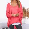 Shirts for Women Batwing Sleeve Pullover Tops Off Shoulder Loose Baggy Sweater Casual Sweatshirts T Shirt Blouse Red view 2