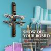 MyGift Skateboard Rack, Burnt Wood Skateboard Wall Hanger with Diagonal Cutout Slots Holds 6 Boards, Deck Longboard Storage Display Rack view 3