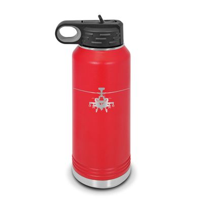 AH-64 Apache Water Bottle 32 oz - Laser Engraved w/Flip Top Removable Straw - Polar Camel - Stainless Steel - Vacuum Insulated - Double Walled - Drinkware Bottles - ah64 Attack Helicopter - Red