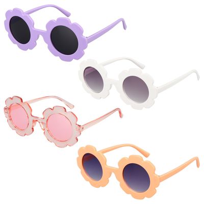 Mdvora 4 Pack Round Flower Sunglasses Set, Outdoor Kids Sunglasses Kit(Set C, 4pcs)