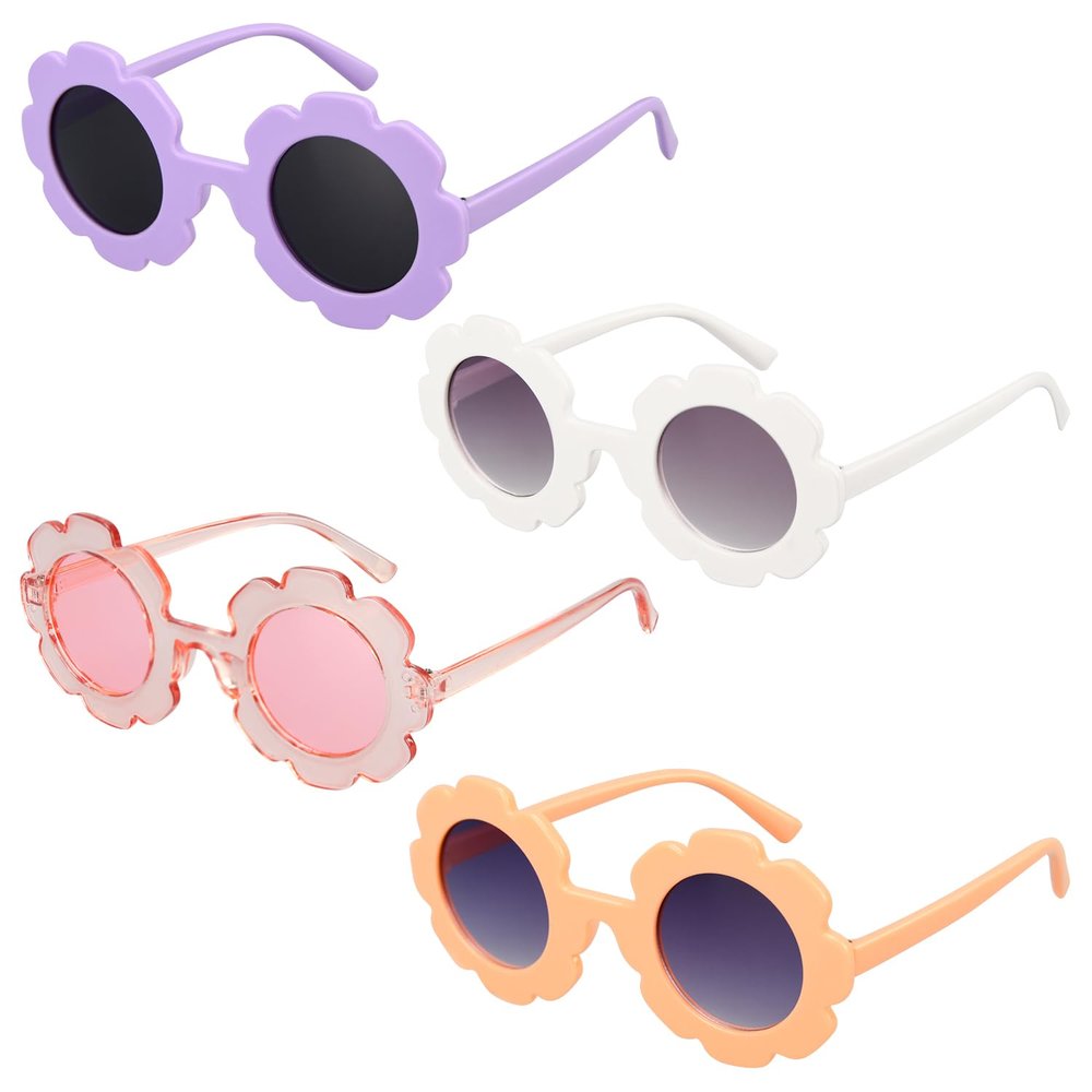 Mdvora 4 Pack Round Flower Sunglasses Set, Outdoor Kids Sunglasses Kit(Set C, 4pcs)