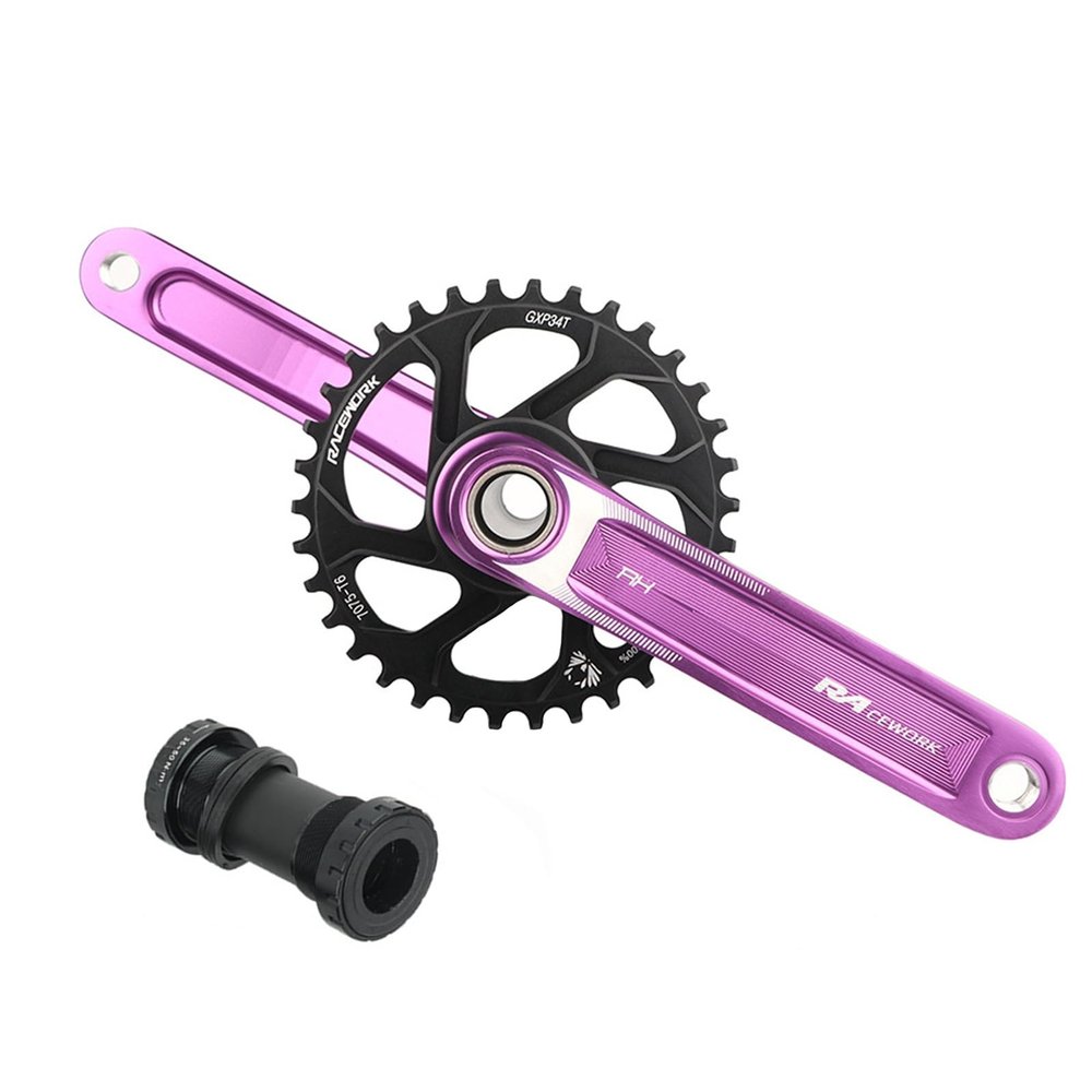 170mm Mountain Bikes Crankset Aluminum Alloy Hollow Integrated Crank GXP 3 Direct Mount Single Chainring 32T34T36T38T CNC Cutting With Bottom Bracket Purple/Red/Black ( Color : Purple , Size : 32T )