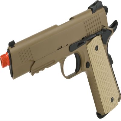Evike Airsoft - WE-Tech Desert Warrior Airsoft 1911 Gas Blowback Airsoft Pistol (Color: Tan) - (PID: 33152)