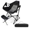 COSTWAY Folding Camping Chair, Portable Beach Chair with Retractable Footrest, Adjustable Back, Cup Holder & Carry Bag, Outdoor Lawn Patio Chair for Camping, Fishing, Hiking (Black, 1 Pack) view 1
