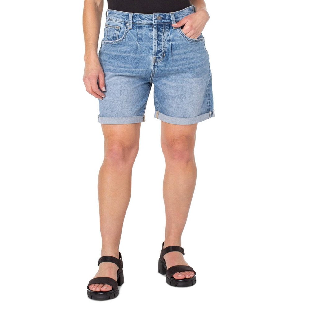 Earnest Sewn Womens Connie Cuffed Pleated Denim Shorts Blue 29, Emily