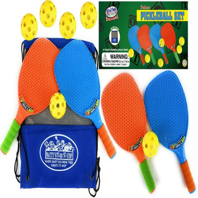 Matty's Toy Stop Deluxe Pickleball Set, Featuring 4 Plastic Paddles, 6 Pickleball Balls and Storage Bag