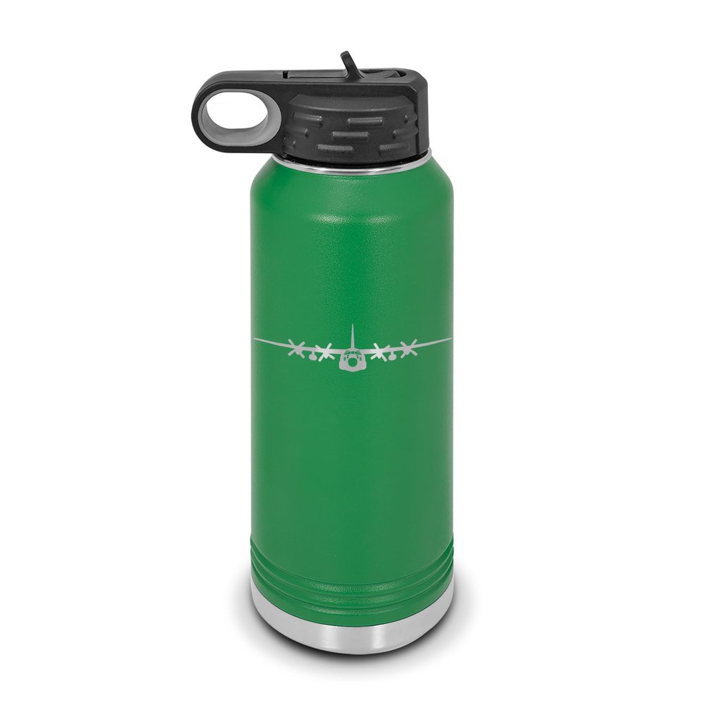 C-130 Hercules Water Bottle 32 oz - Laser Engraved w/ Flip Top Removable Straw - Polar Camel - Stainless Steel - Vacuum Insulated - Double Walled - Drinkware Bottles - c130 military transport - Green