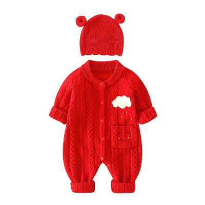 Newborn Infant Baby Knitted Romper Cotton Long Sleeve Boy Girl Sweater Clothes Baby Baby Boy First Birthday Outfit (Red, 0-3 Months)