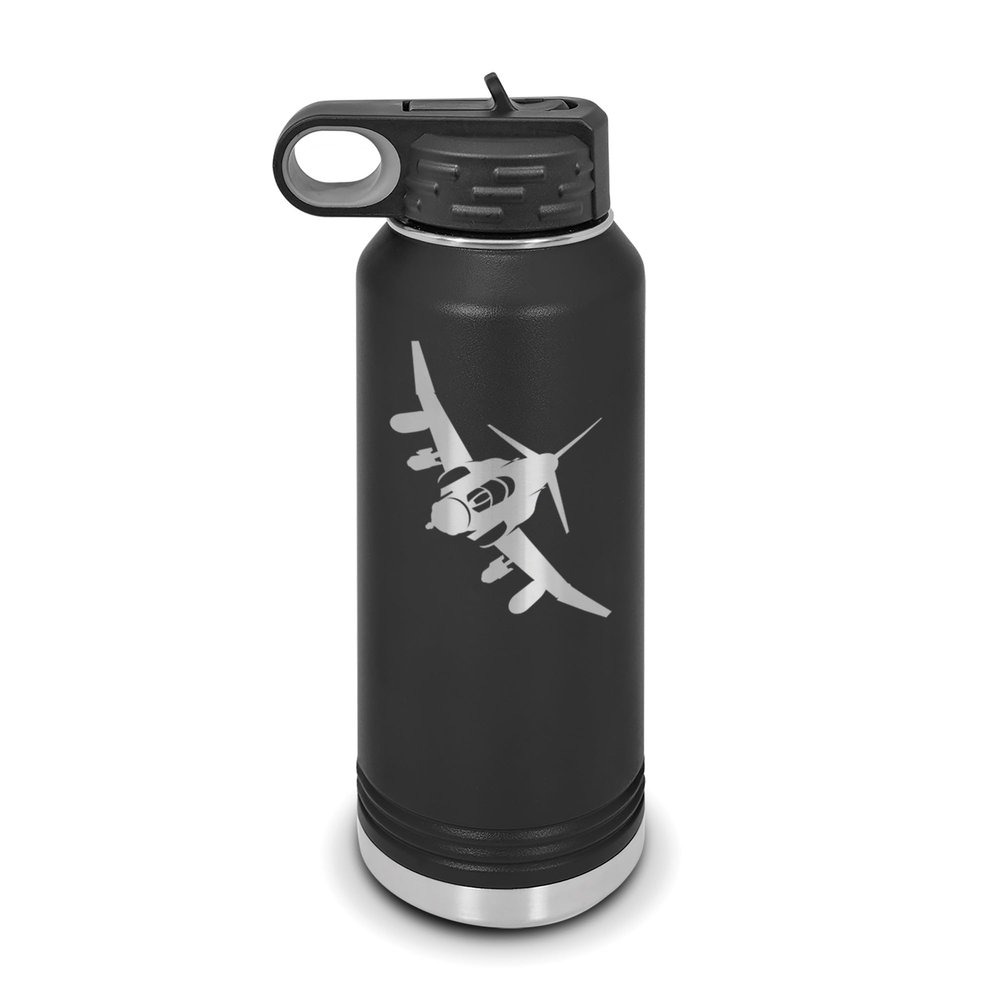 F-4 Phantom Angled Water Bottle 32 oz - Laser Engraved w/ Flip Top Removable Straw - Polar Camel - Stainless Steel - Vacuum Insulated - Double Walled - Drinkware Bottles - f4 fighter bomber - Black