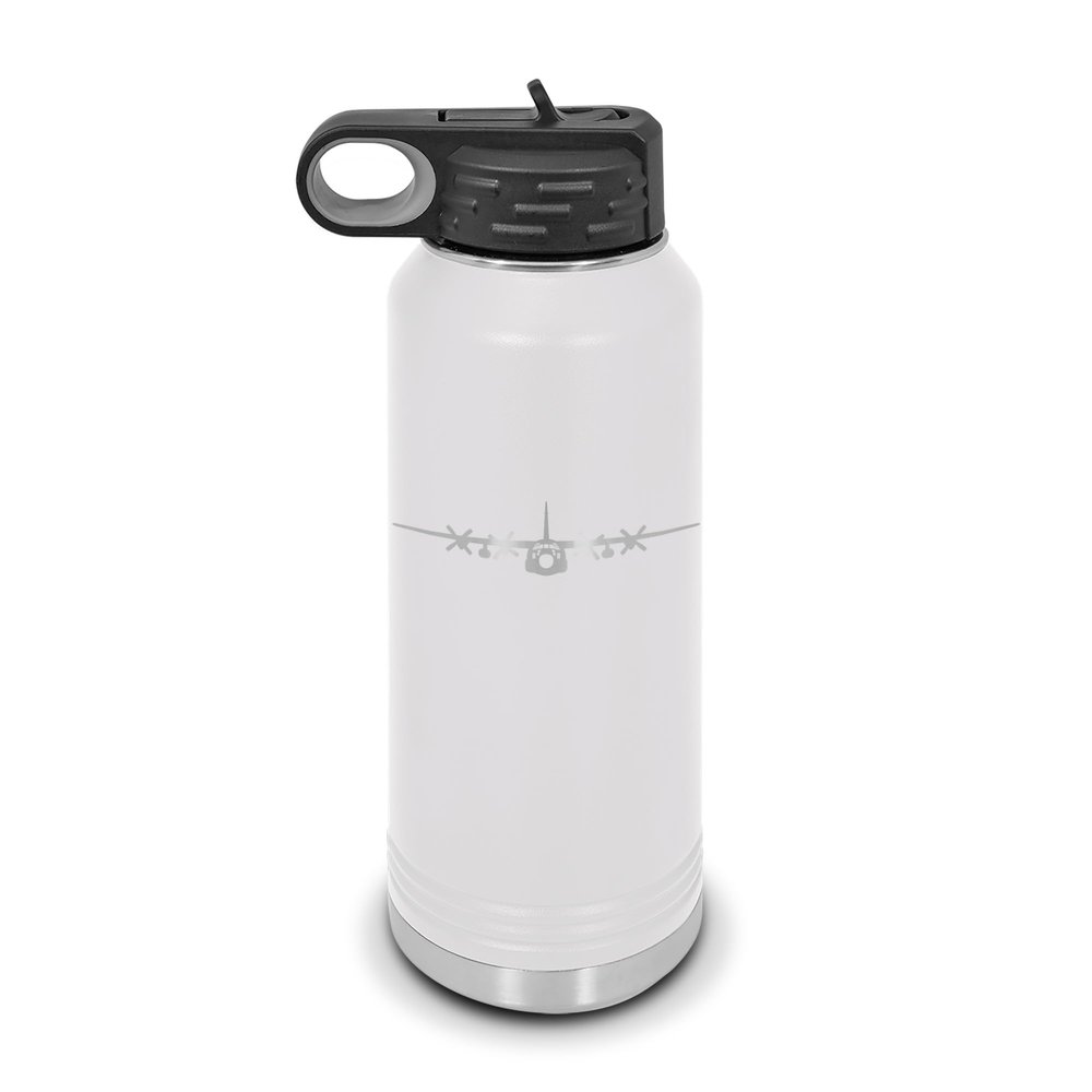 C-130 Hercules Water Bottle 32 oz - Laser Engraved w/ Flip Top Removable Straw - Polar Camel - Stainless Steel - Vacuum Insulated - Double Walled - Drinkware Bottles - c130 military transport - White