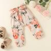 Infant Baby Girls Clothes Ruffle Sleeves Ribbed Romper Tops Floral Pants With Headband Toddler Outfits Baby Rompers Girl (Pink, 0-3 Months) view 2