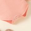 Infant Baby Girls Clothes Ruffle Sleeves Ribbed Romper Tops Floral Pants With Headband Toddler Outfits Baby Rompers Girl (Pink, 0-3 Months) view 3