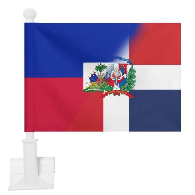 Half Haiti Half Dominican Republic Flag Car Flags Durable And UV Fade Resistant Double Sided for Car/Family/Business/Travel 12x18in
