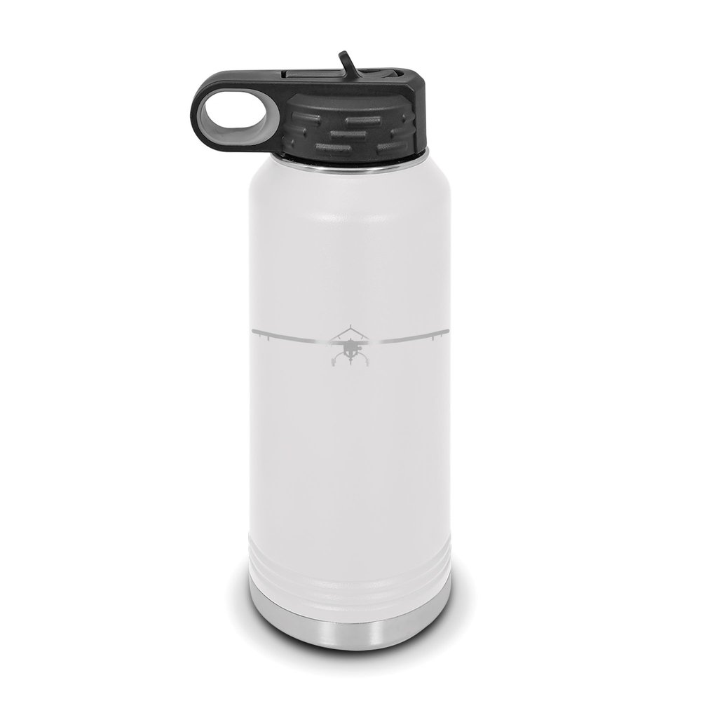 RQ-7 Shadow Water Bottle 32 oz - Laser Engraved w/Flip Top Removable Straw - Polar Camel - Stainless Steel - Vacuum Insulated - Double Walled - Drinkware Bottles - Drone UAV - White
