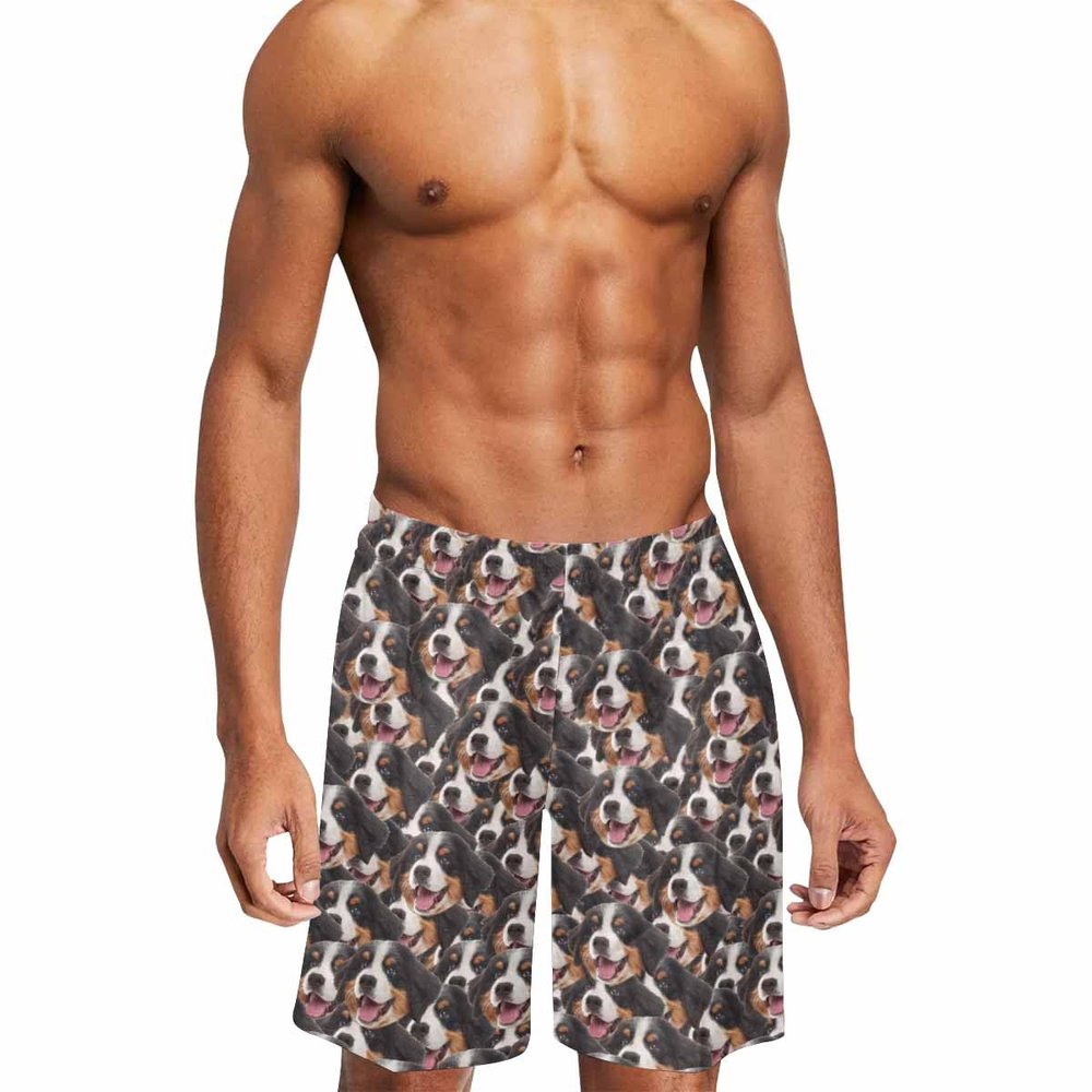 Custom Men's Swim Trunks Personalized Swim Trunks with Dog Pet Face on Them, Funny Beach Board Shorts for Men Quick Dry Light Trunk Bathing Suit, Customized Surfing Shorts Gifts for Dad Husband BF