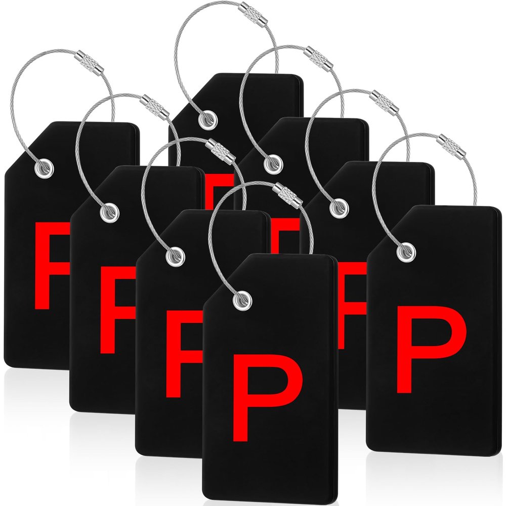 8 Pcs Initial Letter A-Z Luggage Tags Silicone Suitcase Instrument Tag with Name Card and Stainless Steel Loop(Letter P,Red, Black)