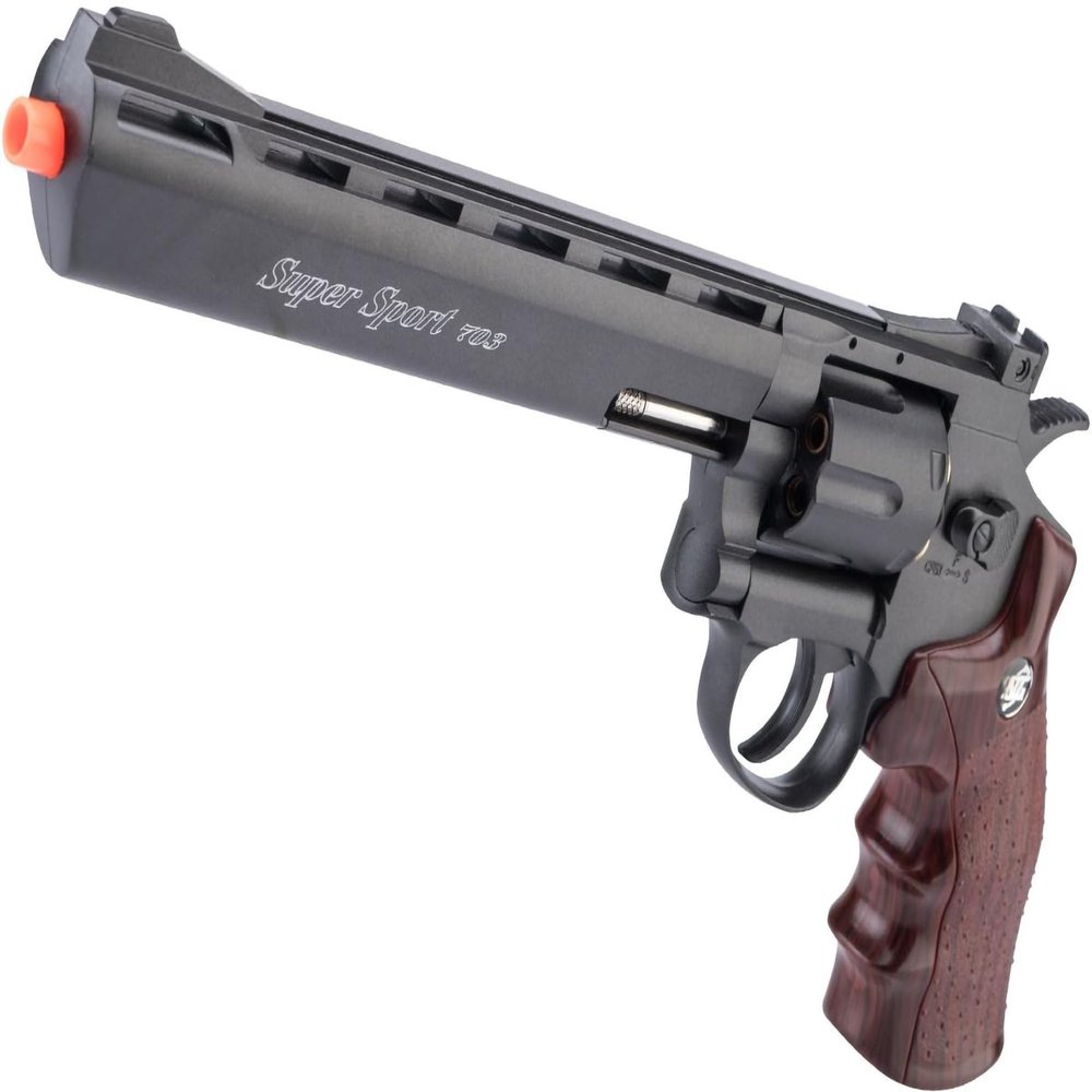 Evike Airsoft - WinGun CO2 Powered Metal High Power Airsoft Magnum Gas Airsoft Revolver (Color: Black / 8") - (PID: 29584)