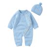 Newborn Infant Boy Girl Solid Knitted Sweater Baby Jumpsuit Romper Cotton Caps Hat Outfits Sets Clothes Toddler Suit (Light Blue, 3-6 Months) view 1