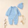 Newborn Infant Boy Girl Solid Knitted Sweater Baby Jumpsuit Romper Cotton Caps Hat Outfits Sets Clothes Toddler Suit (Light Blue, 3-6 Months) view 2