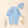 Newborn Infant Boy Girl Solid Knitted Sweater Baby Jumpsuit Romper Cotton Caps Hat Outfits Sets Clothes Toddler Suit (Light Blue, 3-6 Months) view 3