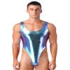 Agoky Men's Metallic Bodysuits Shiny Leotard One Piece Sleeveless Tank Tops Bikini Thongs Swimsuits Colorful X-Large view 1