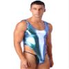 Agoky Men's Metallic Bodysuits Shiny Leotard One Piece Sleeveless Tank Tops Bikini Thongs Swimsuits Colorful X-Large view 2