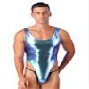 Agoky Men's Metallic Bodysuits Shiny Leotard One Piece Sleeveless Tank Tops Bikini Thongs Swimsuits Colorful X-Large view 3
