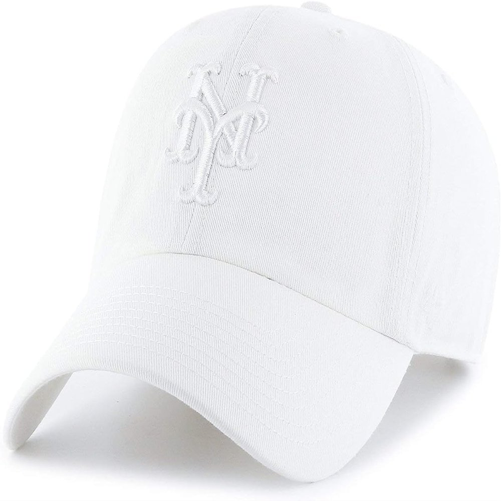 47 MLB Black White Clean Up Adjustable Hat Cap, Adult One Size (New York Mets White/White)