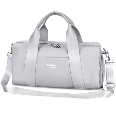 Sports Small Gym Bag for Women and Men, Cute Mini Duffle Bag with Wet Pocket & Shoes Compartment, Personal Item Travel Workout Bag, 16"-Small, Grey