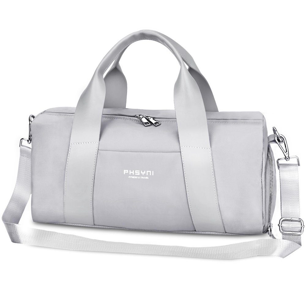 Sports Small Gym Bag for Women and Men, Cute Mini Duffle Bag with Wet Pocket & Shoes Compartment, Personal Item Travel Workout Bag, 16"-Small, Grey