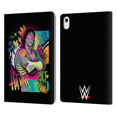 Head Case Designs Officially Licensed WWE Neon Art Bret Hart Leather Wallet Case Compatible with Apple iPad Air 11 2020/2022/2024/2025