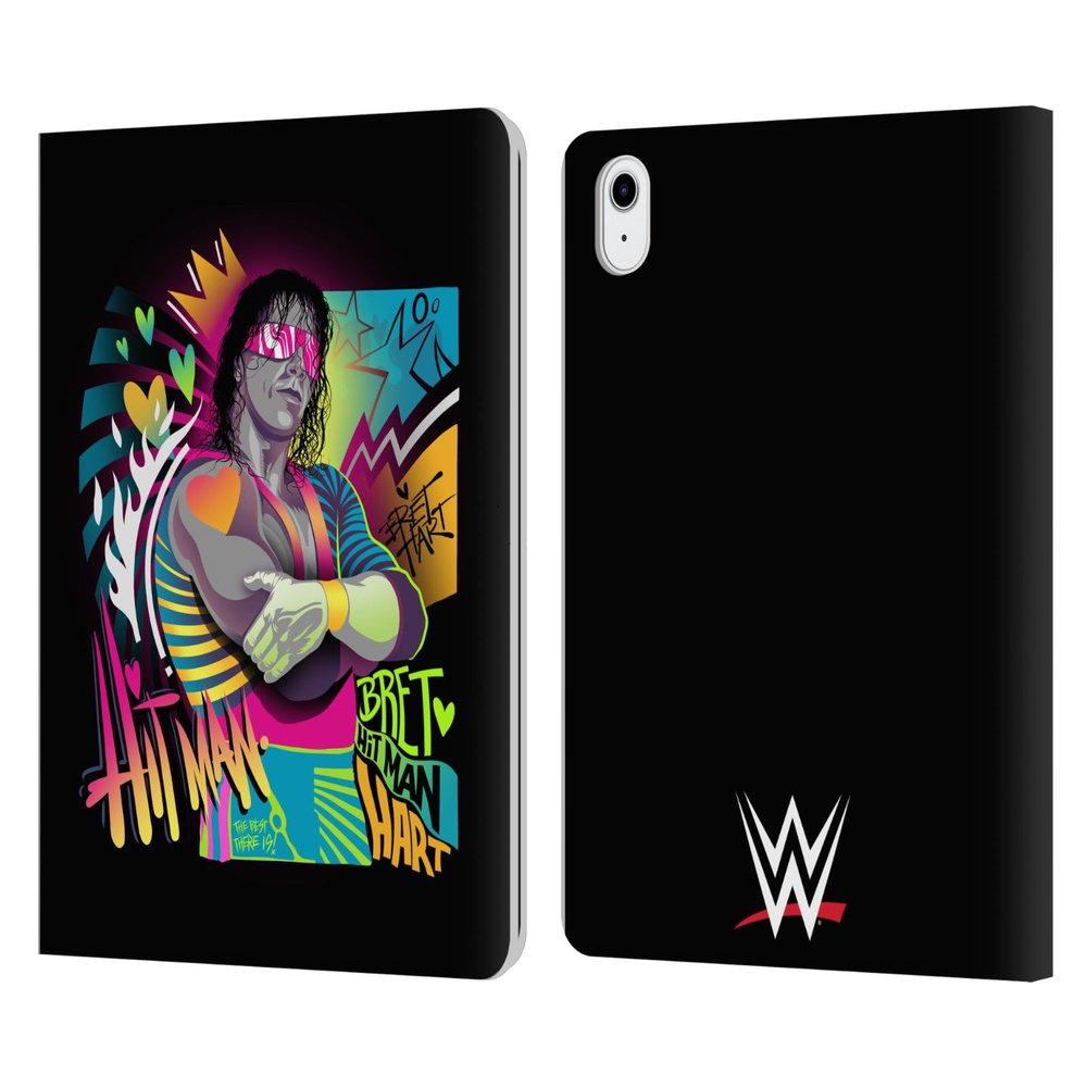 Head Case Designs Officially Licensed WWE Neon Art Bret Hart Leather Wallet Case Compatible with Apple iPad Air 11 2020/2022/2024/2025
