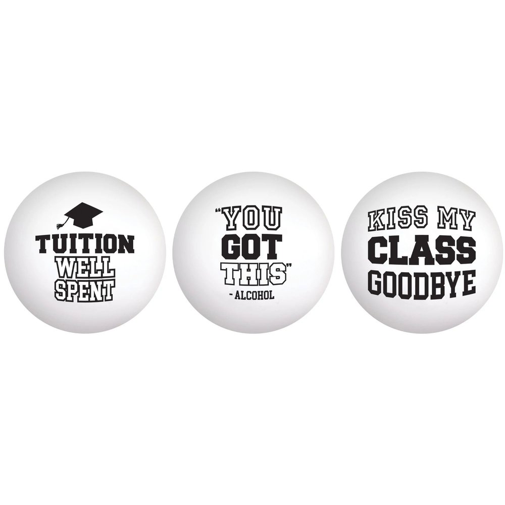 Amscan Bold Black & White Plastic Pong Balls - 1.5" (Pack of 6) - Premium Material, Unique Decoration - Perfect for Graduation Day Parties & Events, Grad Phrases