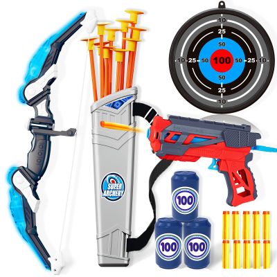 Doloowee Kids Bow and Arrow Set,Archery Toy Set with Light-up LED,10 Suction Cup Arrows,Foam Dart Shooting Toy,Target and Quiver,Indoor & Outdoor Toys Gifts for 3 4 5 6 7 8-12 Years Old Boys Girl