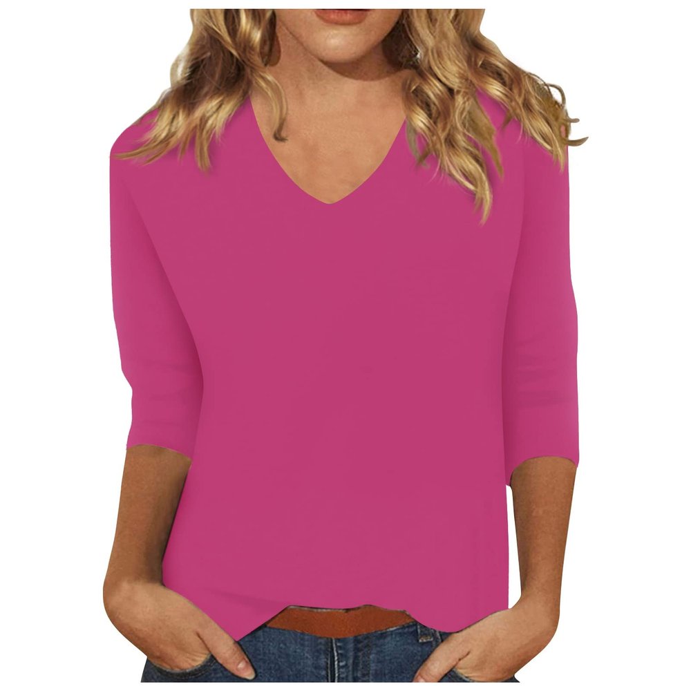 3/4 Sleeve T Shirts for Women Summer Blouse V Neck Blouses for Women Dressy Casual Workout Womens Tops Cute Black Tops Womens Tshirts Graphic Plus Size Tshirts for Women