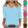 3/4 Sleeve T Shirts for Women Summer Blouse V Neck Blouses for Women Dressy Casual Workout Womens Tops Cute Black Tops Womens Tshirts Graphic Plus Size Tshirts for Women view 2