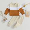 Tsnbre Baby Boy Clothes Outfits Fall Long Sleeve Color Block Sweatshirt Tops Casual Pants Newborn 2Pcs Set view 2
