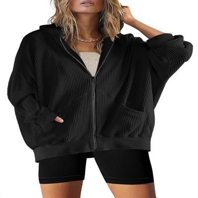 Womens Oversized Waffle Knit Tops Zip Up Hoodies Shirt Jacket Y2K Clothes Teen Girl Fall Casual Shackets with Pockets