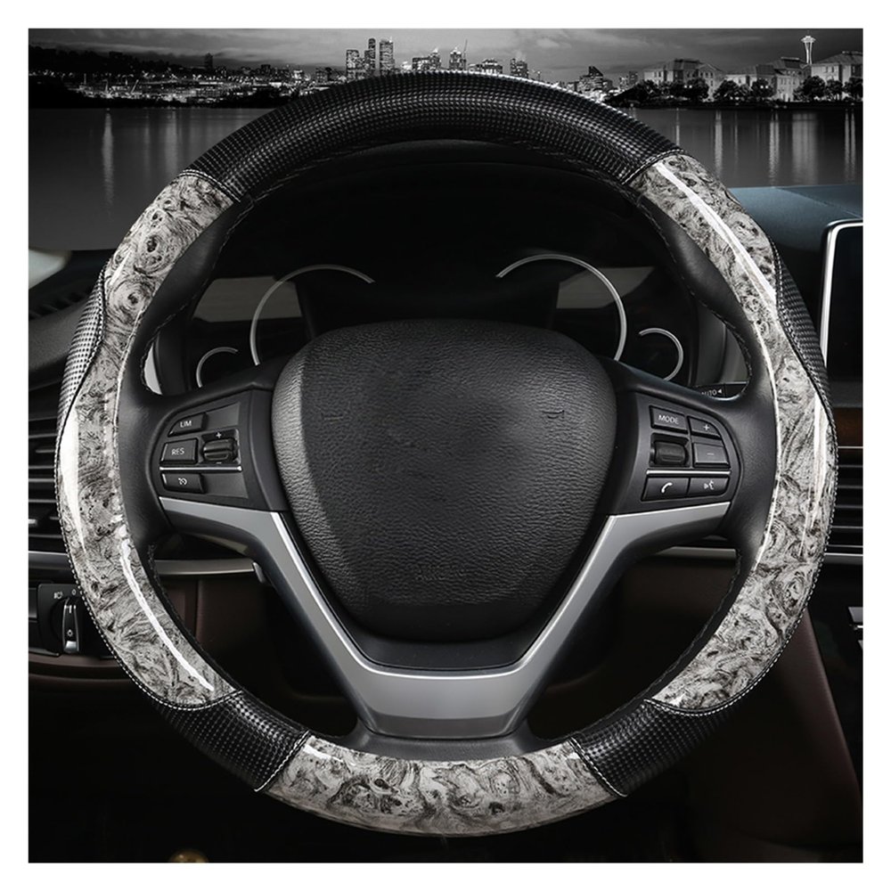 FUERU Car Steering Wheel Cover Set Car Steering Wheel Cover Breathable Mahogany Grain Leather Durable Car Interior (Color : 8#)