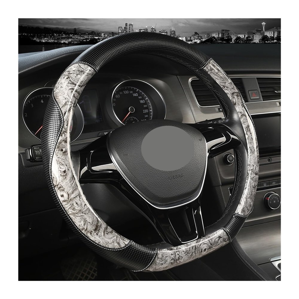FUERU Car Steering Wheel Cover Set Car Steering Wheel Cover Comfortable Mahogany Grain Leather Sweat Absorption Breathable Car Interior (Color : 8#)