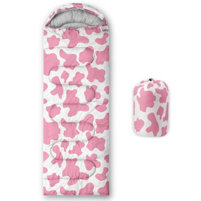 Axolotl Cow Print Sleeping Bag for KidsLightweight Warm Cold Weather Cartoon Milk Cow Print Sleeping Bags,Waterproof Portable Cow Sleeping Bag for Camping Backpacking Outdoor Indoor 3-4 Seasons,Pink