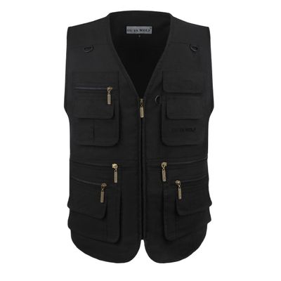 OU YA WOLF Men's Lightweight Utility Casual Travel Fishing Safari Multi Pocket Outdoor Vest XX-Large Black