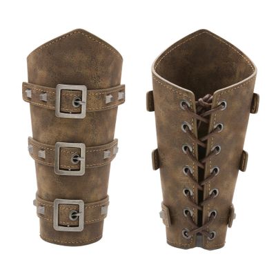 1 Pair Medieval Faux Leather Buckle Arm Bracers Knight Arm Gauntlet Wristband,Retro Viking Renaissance Arm Guards