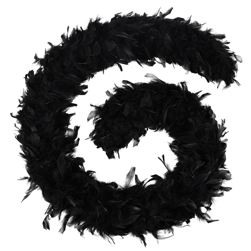 FeelfunFeather Black Feather Boa - 45g 2 Yards Turkey Boas Feathers for Party Bulk Wedding Concert Carnival Halloween Christmas Costume Decoration