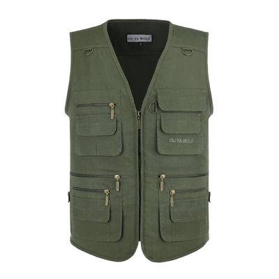 OU YA WOLF Men's Outdoor Multi Pockets Cargo Travel Camera Fishing Safari Utility Vests 3X-Large Green