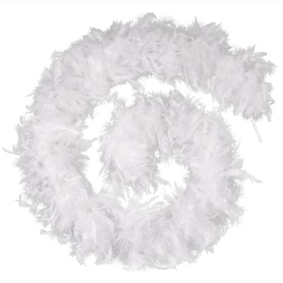 FeelfunFeather White Feather Boa - 45g 2 Yards Turkey Boas Feathers for Party Bulk Wedding Concert Carnival Halloween Christmas Costume Decoration
