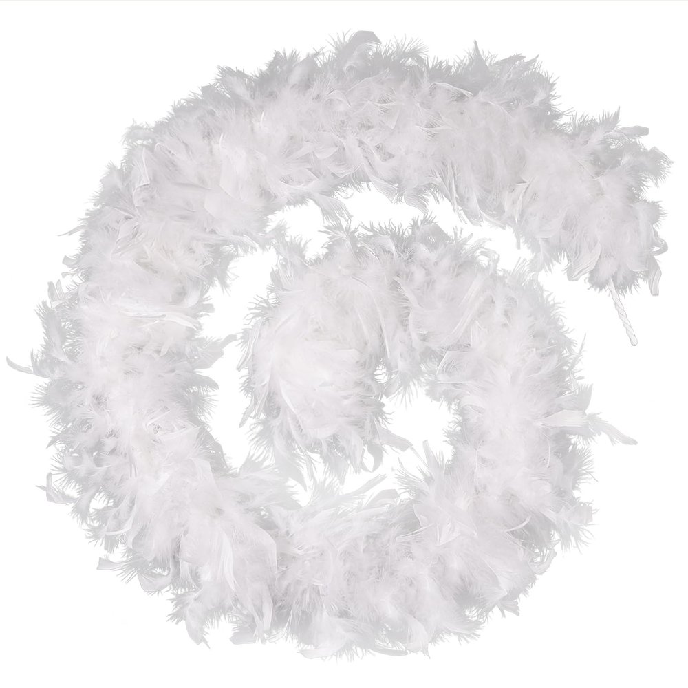 FeelfunFeather White Feather Boa - 45g 2 Yards Turkey Boas Feathers for Party Bulk Wedding Concert Carnival Halloween Christmas Costume Decoration